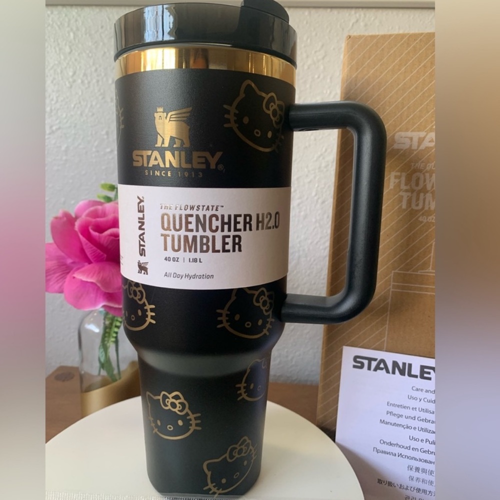 Hello Kitty Stanley Tumbler 40oz black foil print straw cap cold cup flowstate